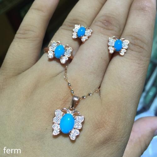 KJJEAXCMY boutique jewels 925 pure silver inlaid with pure blue pine garnet pendant ring earrings 3 sets flowers flow curve new