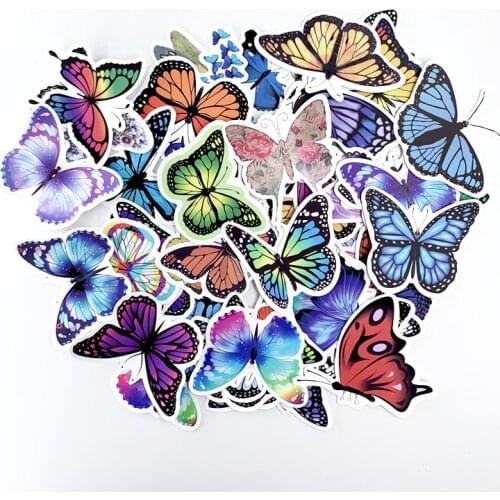 50 Pcs/Pack Butterfly DIY Stickers for Laptop Skateboard Guitar Fridge Car Creative Graffiti Decals Toys