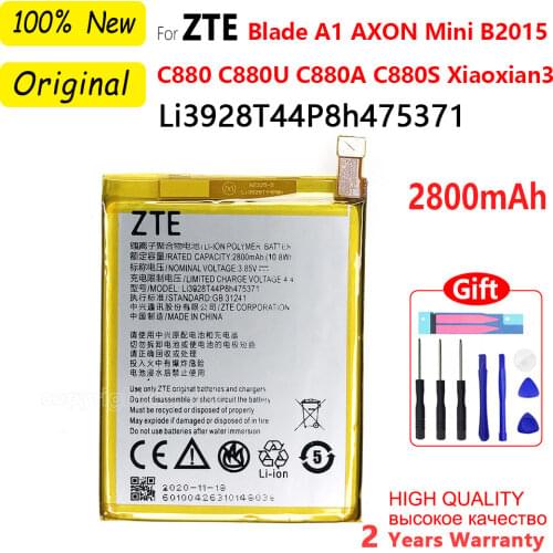 100% Original 2800mAh Li3928T44P8h475371 Battery For ZTE Blade V8 Mini A1 C880 C880U C880A C880S AXON B2015 B2016 Batteries