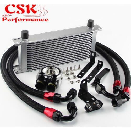 Aluminum 16 Row Engine Oil Cooler w/ Filter Adapter Kit Fits For Honda S2000 F20 F22 Black/Silver