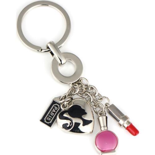 Lipstick keychain for women cute heart key chain key holder high quality perfume bottle keychain portachiavi llaveros bag charm