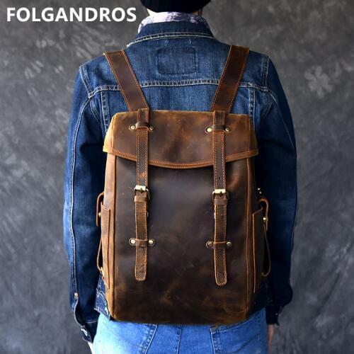 Brand Designer Handmade Backpacks Men 2018 Genuine Leather Preppy Style School Book Bag Top Quality Unisex Computer Backpack