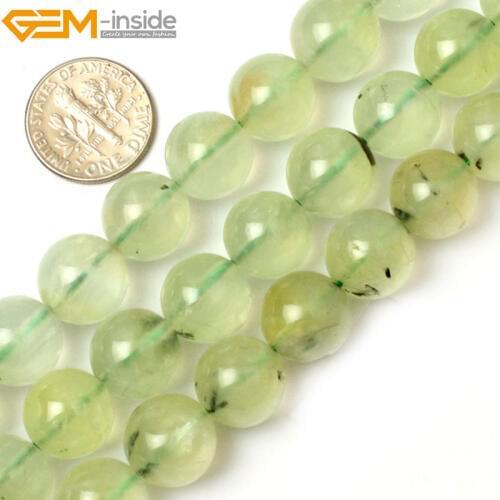 Gem-inside 8-12mm 15inch Natural Round Smooth Green Prehnite Stone Beads For Jeweelry Making Beads DIY Beads Jewellery