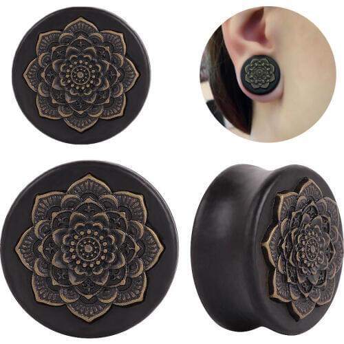 Wooden Ear Plugs Flower Flesh Tunnel Pinna Mandala Flower Ear Expansion Retro Puncture Jewelry Wholesale
