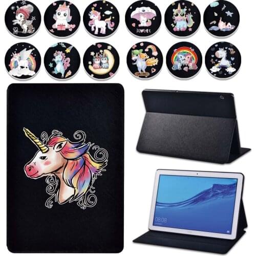 Unicorn Leather Tablet Folio Cover Case for Huawei MediaPad T3 8/T3 10 9.6Inch/T5 10 10.1 Inch Soft Shell Flip Stand Tablet Case