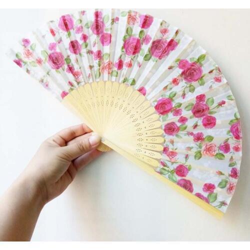 Elegant Plum Cherry Blossom Silk Fan Wedding Favors Rose Flower Hand Fan Design Ideas Gift LX7763