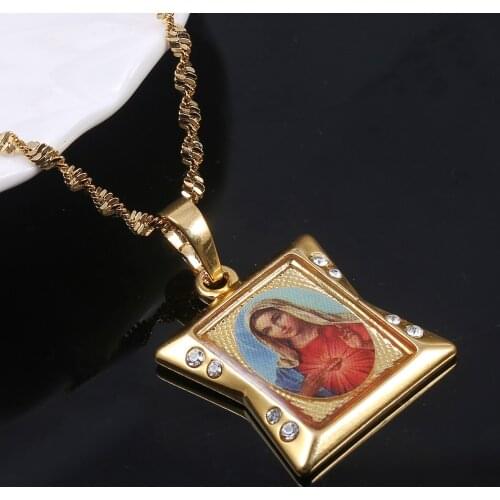 Enamel Blessed Virgin Mary Pendant Necklace Women Girls Christianity Lucky Jewelry