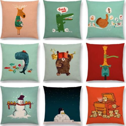 Hot Sale Funny Cartoon Cute Animals Good Friends Happy Days Cat Birds Bear Giraffe Crocodile Colorful Cushion Sofa Throw Pillow