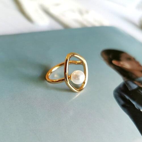 Minar Dainty Hollow Simulated Pearl Ring for Women Elegant Minimalist Rings Wedding Party Jewelry Wholesale Romantic Birthday