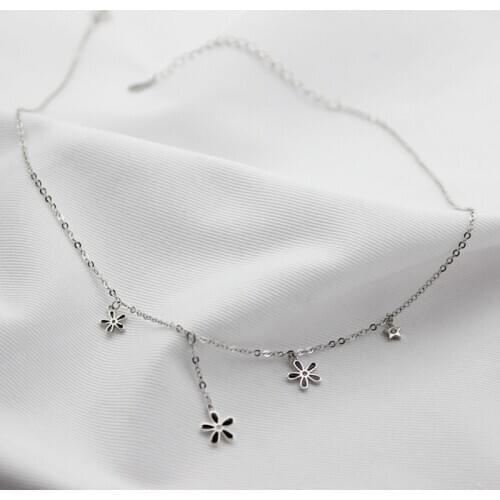 Exquisite 925 Sterling Silver Black Flower Star Pendants Necklaces Jewelry Short Clavicle Necklace For Women Choker Collar Mujer