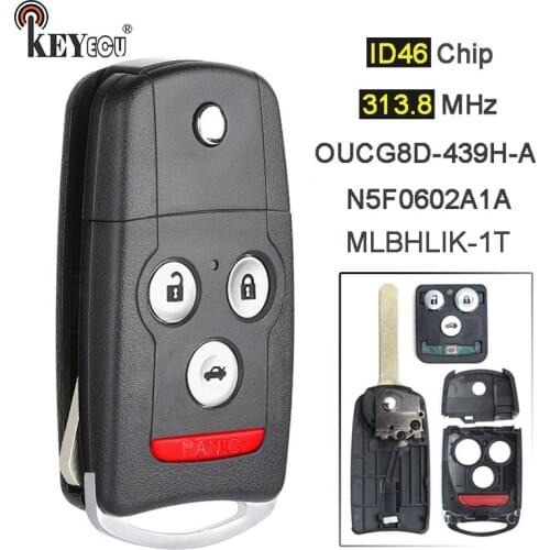 KEYECU 313.8MHz ID46 Chip FCC: MLBHLIK-1T / N5F0602A1A / OUCG8D-439H-A Flip 4 Button Remote Car Key Fob for Acura TL MDX RDX