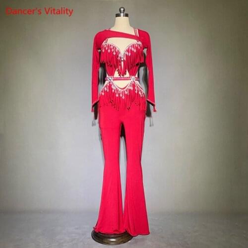 Belly Dance Jumpsuit Tassel Rompers Performance Clothes Profession Custom Female Adult Child Elegant Competition Clothing