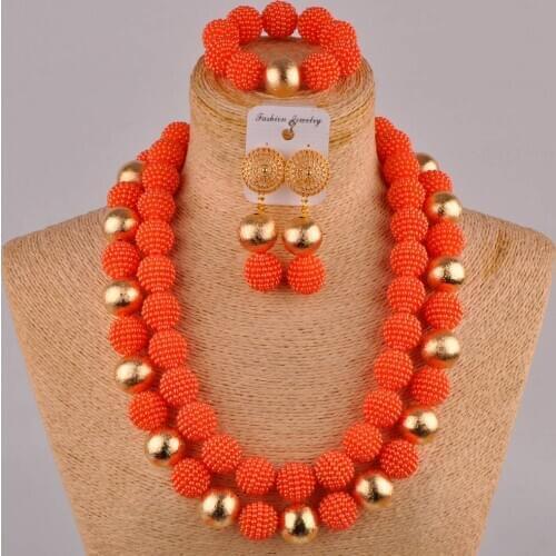 24inches orange african beads jewelry set simulated pearl nigerian wedding necklace costume african set FZZ75
