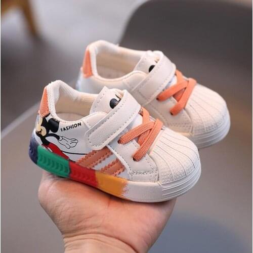 NEW Disney Mickey Girl Boy Shoes Baby Sneakers Spring Autumn White Shoes Children Girls Rainbow Bottom Soft Bottom Casual Shoes