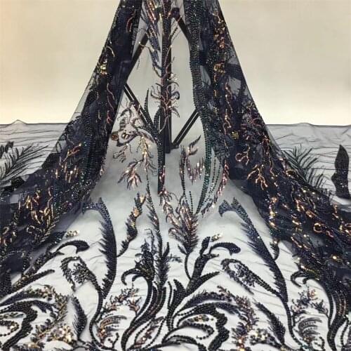 2020 new heavy industry bead tube sequin embroidery French tulle lace African lace fabric fashion Nigerian style lace dress