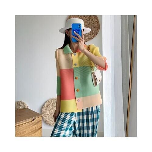 HOT SELLING MIiyake Fashion fold patchwork coat single breasted turndown collar coat IN STOCK