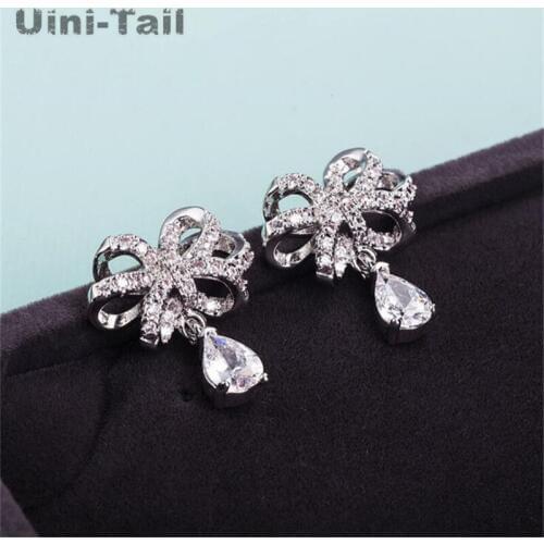 Uini-Tail hot new 925 sterling silver Korean bright bow earrings female temperament earrings earrings Hypoallergenic