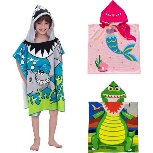 Cute Swimming Pool Poncho Cartoon Printed Hooded Beach Quick Drying Bath Towels Toddler Infant Kids Baby Girls Boys Bathrobe#g4