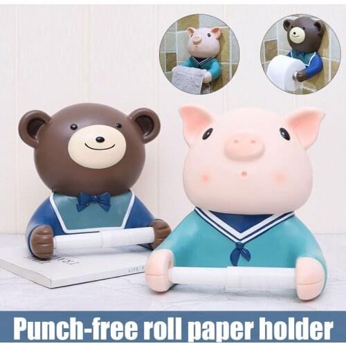 Cartoon Paper Towel Wall Holder No Drilling Self Adhesive Towel Paper Kitchen Toilet Paper Holder Stand Soporte Papel Higienico