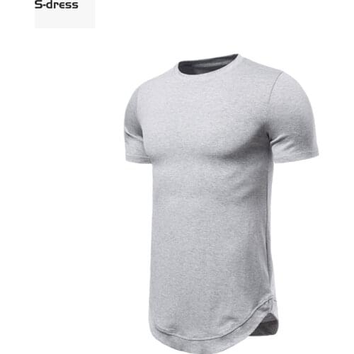 2021 Summer New Mens Long Solid Color Round Neck Short Sleeve T-Shirt Slim Half Sleeve Bottoming Shirt