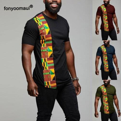 Ankara Kente Kitengi African Print Mens T-Shirt Top Kente Paneled Ghana Short-Sleeved Shirt Patchwork African Clothing For Men