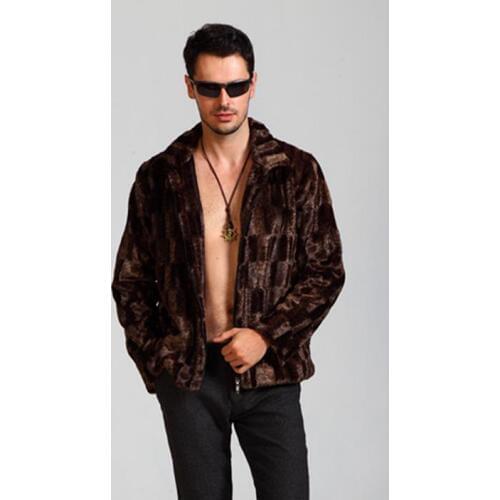 Brown warm casual faux mink rabbit fur coat mens leather jacket men coats villus winter loose thermal medium-long outerwear