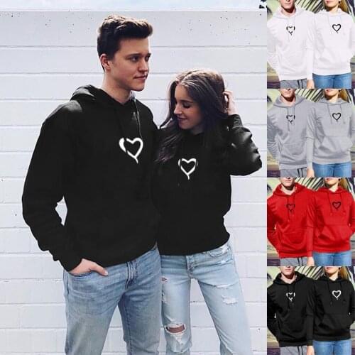 Mens And Womens Valentines Day Heart Print Loose Pullover Hooded Sweatshirt