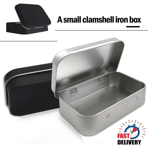 Survival Kit Tin Small Empty Metal Tin Silver Black Flip Storage Box Case Organizer For Money Coin Candy Key Home Storage