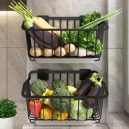 Stainless Steel Kitchen Wall Hanging Storage Basket Spice Rack Fruit Vegetables with Drain Organizer Dish Drying Shelf Container