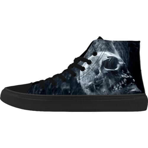 2019 New Style Mens Shoes Unique Print Design Mens Canvas Shoes Skull Sneakers for Male High Top Tennis Custom Shoes