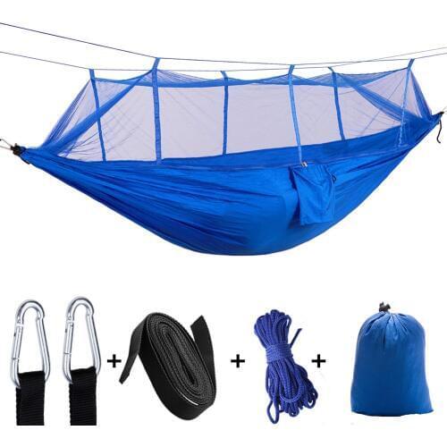 Single Double Hammock Adult Outdoor Backpacking Travel Survival Hunting Sleeping Bed Portable With 2 Straps 2 Carabiner