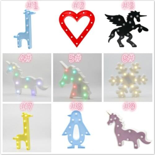 Wholesale 6PCS/LOT Unicorn Giraffe Heart Snowflake Penguin LED Kids Girls Marquee Light Gifts Box