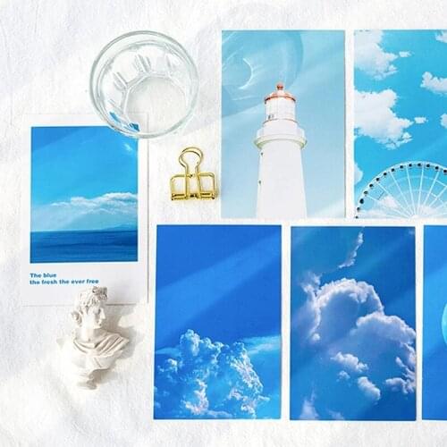 30pcs Blue Ocean Postcard Aesthetic Sky Scenery style Blessing card Birthday Gift Greeting Card Bullet Journaling Accessorie