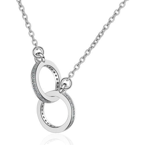 925 Sterling Silver Double Circle CZ Zirconia Necklaces & Pendants For Women Gift kolye choker collares bijoux femme