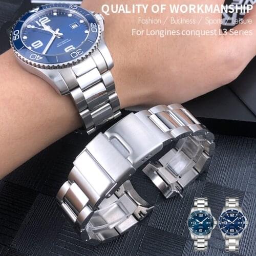 21mm High Quality Stainless Steel Watchband Fit for Longines L3 HydroConquest L3.782.4 781 Watch Curved End Solid Metal Strap