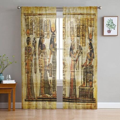 Ancient Egypt Retro Totem Mural Tulle Curtains For Living Room Bedroom Transparent Tulle Curtains Window Drapes Sheer Curtain