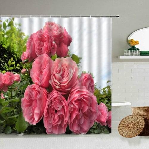 Rose Floral Scenery Shower Curtain Plant Flower Nature Photography Love Couple Bathroom Wall Deco With Hook Waterproof Screen