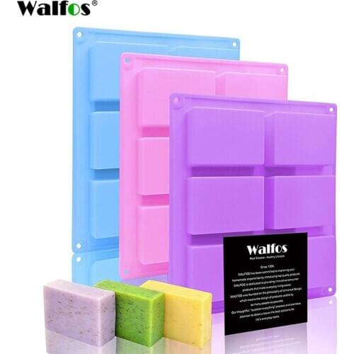 Walfos 6 Cavity Silicone Mold for Making Soaps 3D Plain Soap Mold Rectangle DIY Handmade Soap Form Tray Mould