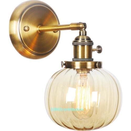 Nordic Modern Glass Ball Wall Lamps with Pumpkin Shape Lights Rotation Degree Up and Down for Bedroom Livingroom Indoor Lighting
