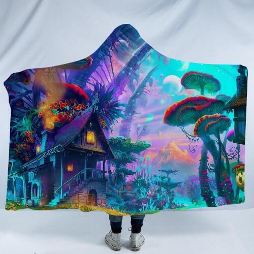 3D Printed Dream Cartoon Magic Super Soft Cozy Hooded Blanket In Cap Warm Blanket for Couch Throw Travel Blanket Dropship