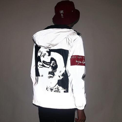 Reflective Jacket Tide Brand Men Women Clown Casual Hiphop Windbreaker Couple Night Coat Hooded Fluorescent Clothing DG439