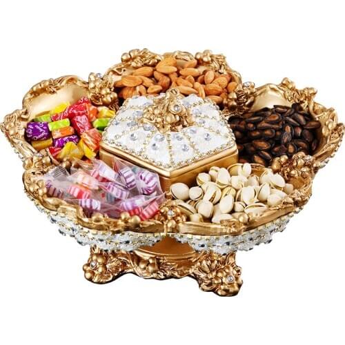 Top Grade Creative European Fruit Plate Handmade Rhinestone Hand-Drawn Luxury Dried Fruit Ceramic Plate Trinket Dish Snack Tray