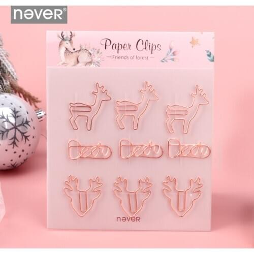 Never Christmas Elk Metal Paper Clip Lot Cute Deer Head Shaped Planner Clips Rose Gold Office Supplies New Year Gift Stationery