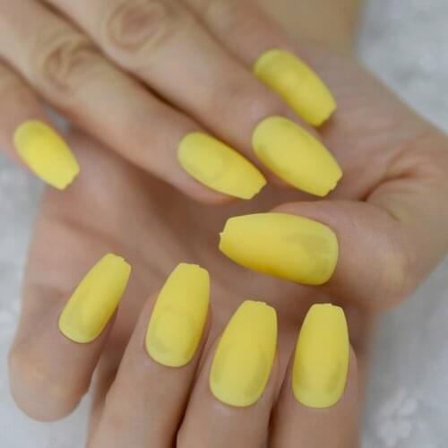 Yellow Matte Curved Nail Tips Short Abs Color Coffin Nail Bright Salon Daily Full Cover Nail Decoration