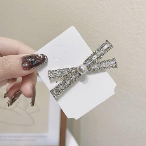 Women Fashion Bow Rhinestone Hair Clip 2021 Lady Pearl Wedding Accessories