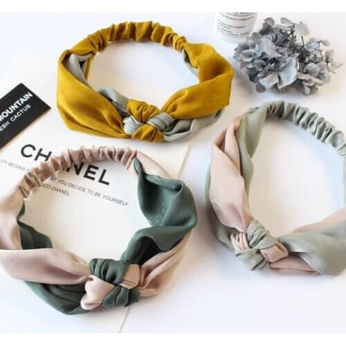 1PC Korean Style Two Color Splicing Chinese Knot Female Cloth Art Headband Elegant Girls Hair Bands Womens Hair Accessories