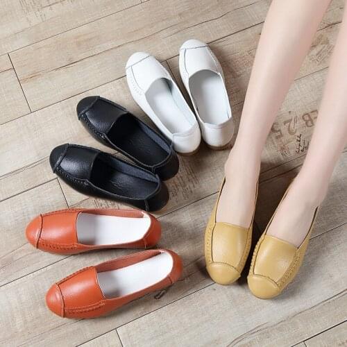 Spring and Autumn New Flat Casual Non-Slip Soft Bottom Soft Leather All-Match Womens Beef Tendon Bottom Shoes Shallow Mouth