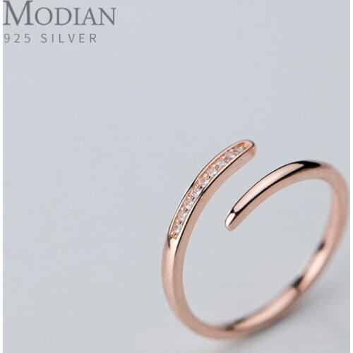 Modian Real 925 Sterling Silver Simple rose gold color Ring For Women Adjustable Rings Wedding Engagement Minimalist Jewelry