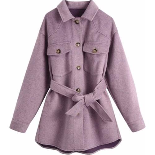 Nice Vogue Women Wool Coats Fad Autumn Purple Button-fly Ladies Long Jackets Casual Pockets Female Coat Sweet Girls Chic