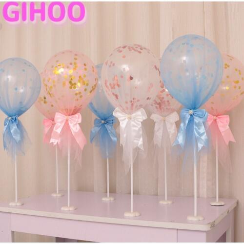 1Set 12inch Party Latex confetti Balloons Tutu Tulle Balloons With Column Base Kit for Baby Shower Birthday Wedding Party Decor